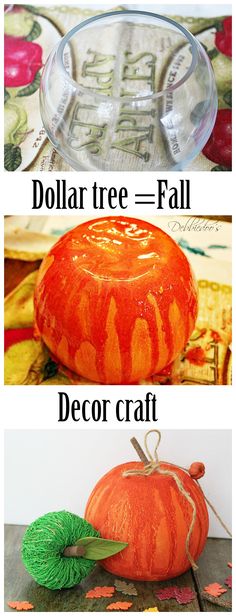 three different pictures with the words dollar tree = fall and decor craft on top of each other