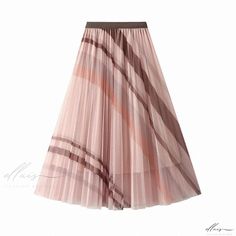 Elluis - Classic Vintage High-Waisted Striped Pleated Midi Skirt with Mesh Overlay - Elegant Half-Length Option for Women Vacation Wear, Chiffon Maxi Skirt, Chiffon Maxi, Midi Length Skirts, Pleated Midi Skirt, Women Skirts Midi, Types Of Skirts, Midi Length, Pleated Skirt