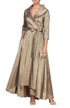 Alex Evenings Portrait Collar Faux Wrap Gown | Nordstrom Dress Simple Elegant, Winter Wedding Outfits, Wedding Outfits For Women, Bride Dress Simple, Alex Evenings, Taffeta Dress, Groom Dress, Mother Of The Groom, High Low Hem