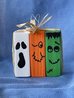 Small / Halloween Monster Blocks  1 - Old Soul AZ Halloween Blocks Wooden, Halloween Jenga Block Crafts, 2x4 Signs, Painted Logs, Jenga Block Crafts, 4x4 Wood Crafts, Jenga Crafts, October Decor, Halloween Blocks