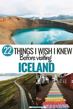 the cover of 22 things i wish i knew before visiting iceland with pictures of colorful buildings and mountains in the background