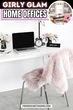 girly glam home offices Glam Home Office Ideas, Pink Home Office Ideas, Beautiful Office Decor, Offices Interior, Pink Home Office, Blue Home Offices, Small Room Diy, Girly Office, Elegant Home Office