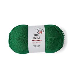 a ball of green yarn with the words big twist written on it in red and white