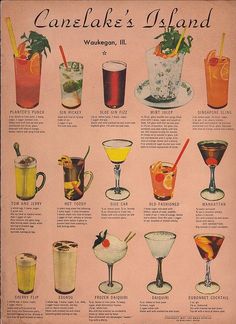 an old poster shows different types of drinks