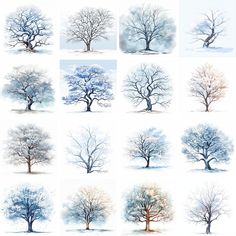 Winter Tree Watercolor, Snow Watercolor, Winter Invitations, Scrapbooking Journal, Winter Schnee, Snow Tree, Tree Clipart, Watercolor Tree, White Snow