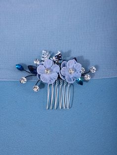 1pc Silver Flower Hair Comb For Women With Blue Flowers. Elegant Handwoven Tulle Skirt Accessory For Bride, Elf Costume And Wedding Party Blue Boho   Copper Alloy    All Wedding & Event, size features are:Bust: ,Length: ,Sleeve Length: Midnight Blue Hair, Bridal Headwear, Elf Costume, Flower Hair Comb, Bride Accessories, Lingerie Accessories, Crown Hairstyles, Flower Hair, Silver Flowers