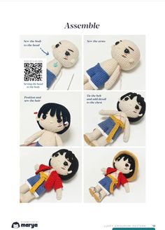 the instructions for crocheted dolls are shown