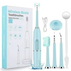 5 Gear Modes :Experience personalized care with 5 distinct brushing modes. Choose from soft, medium, or strong settings to cater to your unique teeth cleaning needs.  Wireless Design :Unplug and brush freely. Our toothbrush features a wireless design, allowing convenience and flexibility during your dental routine.  Organic Teeth Whitening :Achieve a brighter smile naturally. Our organic teeth whitening kit gently whitens teeth without harsh chemicals, leaving your mouth feeling fresh and clean. Dental Cleaning, Dental Teeth, Sonic Toothbrush, Oral Care Routine, Dental Tools, Whitening Kit, Teeth Whitening Kit, Teeth Care, Healthy Smile