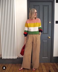 Alex Stedman Style, Alexandra Stedman Style, Colorful Comfy Outfits, Alexandra Stedman, Alex Stedman, Rainbow Jumper, Playful Outfits, Bright Colors Fashion, The Frugality