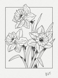 some flowers are in a black and white drawing