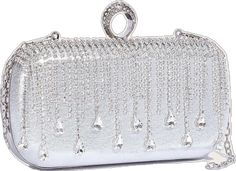 Elegant Handheld Evening Bag For Celebration, Glamorous Clutch For Celebration, Silver Embellished Evening Bag For Celebration, Elegant Rectangular Evening Bag For Celebration, Elegant Silver Bags For Celebration, Silver Rectangular Clutch For Celebration, Beaded Clutch Bag, Rhinestone Clutch, Minimalist Pattern