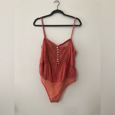 Free People Lace Bodysuit, Salmon, Nwt Pink Cotton Bodysuit For Beach, Pink Cotton Bodysuit For Summer, Beach Cotton One-piece Bodysuit, Feminine Pink Sleeveless Bodysuit, Feminine Sleeveless Pink Bodysuit, Pink Summer Bodysuit With Lined Body, Pink Feminine Bodysuit For Summer, Feminine Pink Bodysuit For Summer, Lace Bodysuit