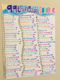 a bulletin board with the words, things to do for summer written on it in bright colors