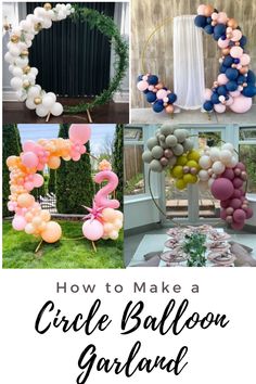 how to make a circle balloon garland for an outdoor party with balloons and streamers