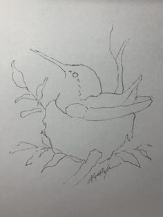 a drawing of a bird sitting on top of a tree branch