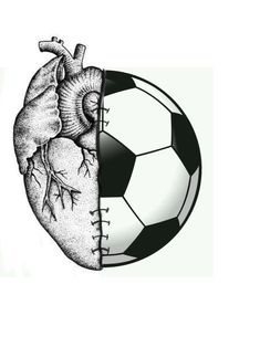 a drawing of a heart and a soccer ball in the shape of a human heart