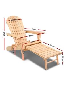 a wooden lawn chair and ottoman with measurements