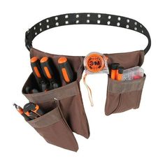 an orange and black tool belt with tools in it