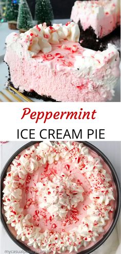 peppermint ice cream pie with white and red sprinkles on top