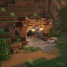 an image of a minecraft house in the middle of some trees and bushes with lights on