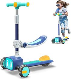 Unbreakable & Never Fall Down 2-in-1 Scooters Kids 3 Wheel Kick Scooter for Boys Girls Ages 3-14, Adjustable Height & Removable Seat, Widened Non-Slip Deck, More Safer for Beginner Toddlers Cycling Workout, Golf Sport, Golf Game, Outdoor Games, Falling Down, Hunting Fishing