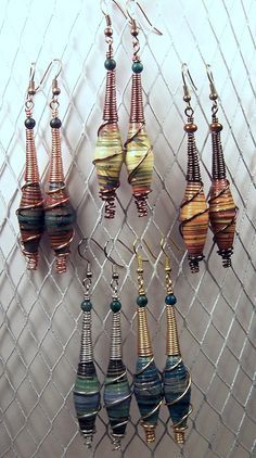 Paper Beads Earrings Ideas, African Paper Beads, Bead Wire, Folding Origami, Earring Sets, Paper Earrings