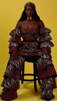 Ankara Crop Top, Off Shoulder Evening Dress, Ruffle Crop Top, Ruffle Pants, African Inspired Fashion, African Culture, African Inspired, African Women, African Dress