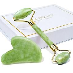 Self-care Guru-muscle tension relief, reduce facial puffiness and help your skin look fresh; firm your skin and make it look dewy and lifted Jade Roller: The skincare face massager tool is smooth, sturdy and no squeaky. It provides the cool feeling and energizes the skin as christmas gifts for women Gua Sha: not only can lift your skin and improve fine lines with upwards pressure, but it also helps to shape your jawline, which can be used as a Jawline sculptor tool Tips: You can keep the facial Facial Puffiness, Roller And Gua Sha, Gua Sha Set, Jade Face Roller, Face Massager Tool, Facial Tools, Skin Tightening Face, Gua Sha Facial, Face Roller