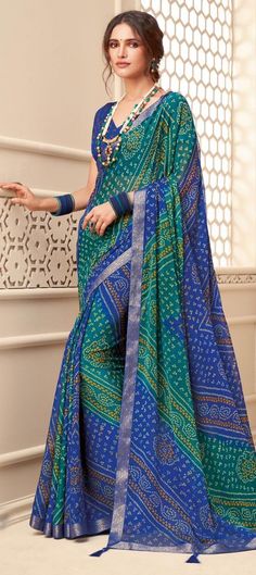 Cost Includes Saree,Unstitched BlouseFall & Edging Work Description: Blue, Green color Saree in Chiffon fabric with Bandhej, Border, Printed work Fabric: Chiffon Work: Bandhej, Border, Printed Color Family: Blue, Green Style: Classic, Rajasthani Occasion: Party Wear Saree Dimension: 530 Cm x 110 Cm ( L x W) Blouse Length: 80 Cm Approx Washing Instruction: Dry Wash Blue Georgette Blouse Piece With Dupatta, Blue Saree Blouse Piece With Dupatta, Unstitched Blue Georgette Blouse Piece, Blue Blouse Piece For Saree With Dupatta, Transitional Blue Georgette Blouse Piece, Blue Georgette Blouse Piece For Eid, Multicolor Georgette Blouse Piece For Eid, Blue Semi-stitched Georgette Saree, Blue Festive Blouse Piece For Transitional Season