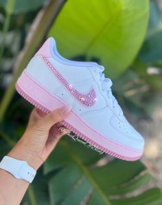 Pink Airforce 1s - Etsy Pink Airforce, Airforce 1s, Bedazzled Shoes, Casual Shoes Women Sneakers, Nike Shoes Women Fashion, Tie Sneakers, Pink Nike Shoes, Nike Fashion Shoes