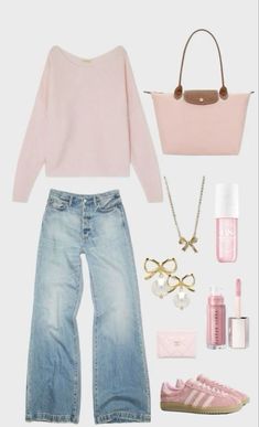 #outfit #fit #clothes #inspo #pink #basic #aesthetic #cute #comfy Sweater Jeans, Outfit Inspo Casual, Simple Trendy Outfits, Cute Simple Outfits