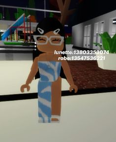 an animated image of a woman in a blue and white dress