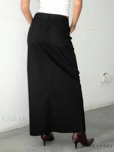 Lasaky - Fashionable Long Skirt Made from 100% Cotton Material Casual Baggy Black Skirt, Casual Black Baggy Skirt, Baggy Black Maxi Skirt For Spring, Black Baggy Maxi Skirt For Spring, Baggy Black Cotton Skirt, Black Loose Fit Wide Leg Maxi Skirt, Baggy High Waist Black Skirt, Black Wide-leg Maxi Skirt, Chic High Waist Baggy Skirt