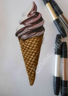 a drawing of an ice cream cone on paper