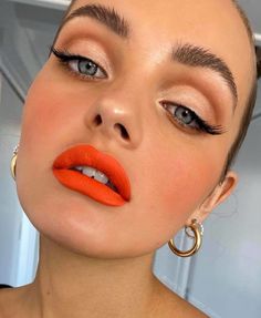 Orange Lipstick Makeup, No Emoji, Fluffy Brows, Looks For Summer, Makeup Masterclass, Beauty Zone, Orange Lipstick, Orange Lips, Bold Lip