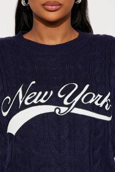 Available In Navy/combo. Pullover Sweater Long Sleeve Drop Shoulder Crew Neck "New York" Verbiage Ribbed Hem 100% Acrylic Imported | New York Sweater in Navy Blue size XS by Fashion Nova New York Sweater, Women Hoodies Sweatshirts, Sweater Long Sleeve, Pullover Sweater, Drop Shoulder, Long Sleeve Sweater, Pullover Sweaters, Fashion Nova, Hoodies Womens