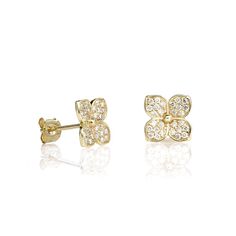 Add a touch of elegance to your ensemble with these chic and fashionable white diamond earrings. Crafted in 14K yellow gold, these trendy earrings feature a stunning flower design. Weighing just 1.2 grams, they are lightweight and comfortable to wear. Perfect for any occasion, these earrings are a must-have accessory. 14k White Gold Flower-shaped Diamond Earrings, Fine Jewelry 14k Gold Diamond Earrings With Flower Shape, 14k Gold Diamond Earrings In Flower Shape, 14k Gold Flower Shaped Diamond Earrings, 14k Gold Diamond Earrings With Flower Shape, Flower Shaped Diamond Earrings In Yellow Gold, Yellow Gold Flower-shaped Diamond Earrings, Diamond Flower Yellow Gold Earrings, Fine Jewelry Yellow Gold Flower Earrings With Diamond Accents