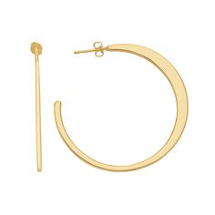 Earring Details: Diameter: 1.87-in. Backings: posts Metal: 14k gold-plated brass Size: One Size. Color: Yellow. Gender: female. Age Group: adult. Material: Gold Plate|Brass. Gold Crescent Hoop Earrings For Everyday, Modern Crescent Hoop Earrings For Everyday, Everyday Gold Crescent Hoop Earrings, Gold Crescent Hoop Earrings With Hammered Detail, Modern Gold Crescent Hoop Earrings, Elegant Gold-plated Crescent Earrings, Modern Crescent Yellow Gold Hoop Earrings, Modern Gold Semi-circle Jewelry, Gold Crescent Hoop Earrings In Brass