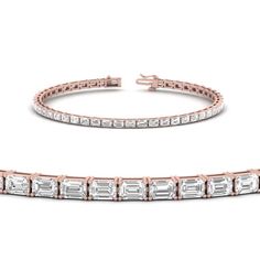 This womens diamond tennis bracelet features a row of mesmerizing east west emerald cut diamonds sealed in prong setting on the lustrous metal, secured by a box clasp closure. This diamond bracelet makes it a perfect luxury gift for any occasion.  Emerald cut diamonds of 4.70 Total Carat Weight with Clarity VS1 and Color H in a prong setting. Total Number Of Diamonds:- 47 Bracelets For 7 Inch Wrist Size. This 5 Carat Emerald Cut East West Tennis Bracelet is also customizable with numerous other lustrous metals of your desired choice. Free Shipping within USA. Direct Manufacturing Prices. One Year Manufacturing Warranty. Easy Financing Available. Have a glimpse of the genuine customer reviews provided by our satisfied customers. Purchase your jewelry at source price, liberated from bro Emerald Cut Diamond Tennis Bracelet, Useless Things, Emerald Bracelet, Cvd Diamond, Diamond Bangles Bracelet, Diamond Tennis Bracelet, Box Clasp, Diamond Bangle, Rose Gold Metal