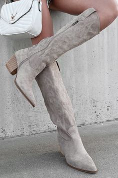 Buy The Big Show Faux Suede Cowboy Boots (Grey) For $98. FREE SHIPPING ON ALL U.S. ORDERS OVER $50! Fall Platform Boots, Suede Platform Boots, Couture Heels, Suede Cowboy Boots, Lantern Sleeve Sweater, Fall Boots, Big Show, Flying Monkey Jeans, Juniors Jeans