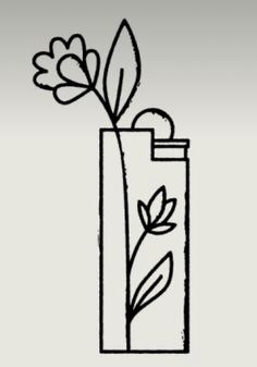 a black and white drawing of a flower in a vase