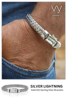 925 Silver Bracelet Lightning Bracelet, Silver For Men, Woven Bracelet, Woven Bracelets, Bracelet Collection, Braided Bracelets, Silver Man, Braid Styles, Bracelet Sizes