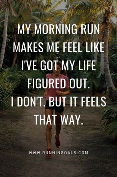 a man running down a dirt road with palm trees in the background and a quote on it