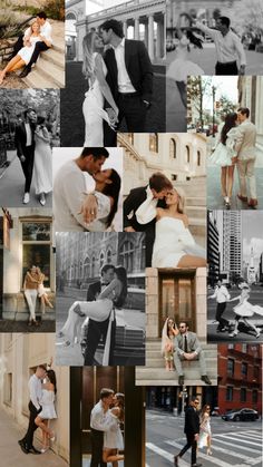 black and white collage with people in the middle, one woman is kissing another man's forehead