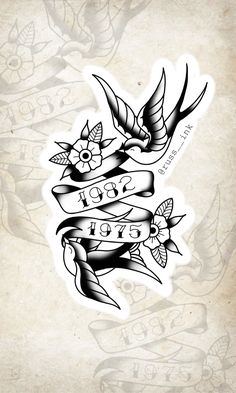 an old school tattoo design with birds and roses