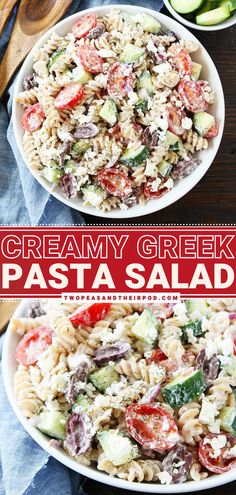 Creamy Greek Pasta Salad Pasta Salad With Greek Dressing, Creamy Greek Pasta Salad, Greek Yogurt Pasta, Memorial Day Bbq, Greek Pasta Salad Recipe, Summer Pasta Salad Recipes, Feta Pasta Salad, Greek Yogurt Dressing, Greek Pasta Salad