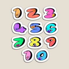 the numbers are made up of different colors and shapes, including one for each letter