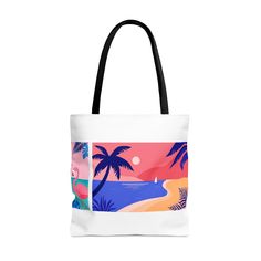 "This fun creative style practical, high-quality tote bag is available in three sizes. All over print provides comfort with style at the beach or out in town. Made from reliable materials, lasting for seasons. .: 100% Polyester .: Boxed corners .: Black inner stitching, transparent thread on hems. .: Black cotton handles .: With non-woven laminate inside .: NB! Size tolerance 0.75\" (1.9 cm)) .: Assembled in the USA from globally sourced partsImage by [Marish / Shutterstock]Image by [Marish / Sh Travel Tote Bag With Graphic Print, Graphic Print Tote Bag For Travel, White Vacation Tote Shoulder Bag, Graphic Print Tote Shoulder Bag For Travel, White Rectangular Shoulder Bag For Vacation, White Canvas Tote Bag For Vacation, White Rectangular Canvas Bag For Vacation, White Canvas Bag For Daily Beach Use, White Bags For Beach Season