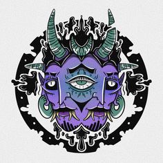 an image of a purple demon mask with horns on it's head and eyes