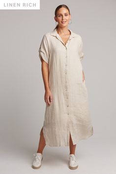 Studio Shirt Dress - Tusk - eb&ive Clothing - Shirt Dress Mid Linen Dresses With Tennis Shoes, Ladies Lunch, Plain Outfits, Plain Dress, Linen Shirt Dress, Mid Dresses, Date Outfits, Button Dress, Night Looks